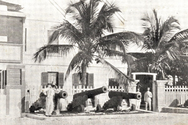 Vintage photo of cannons in Cockburn Town in the Turks and Caicos