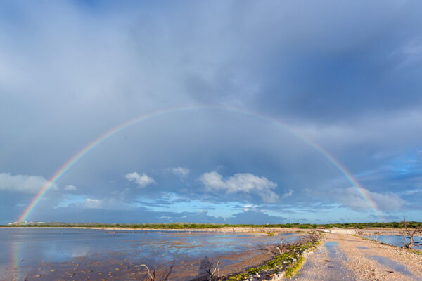 Full rainbow over the salinas on South Caicos