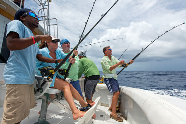Reeling in the catch on a sport fishing excursion