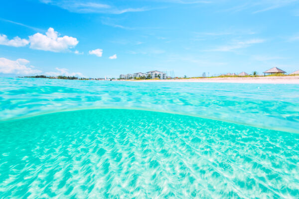 Clear water and the resort at the Bight Beach on Providenciales