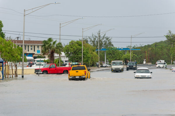 Floodwaters in the Downtown region of Providenciales in the Turks and Caicos