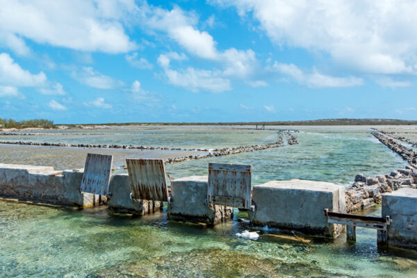 Old sea salt salina gates at the Town Salinas on Salt Cay