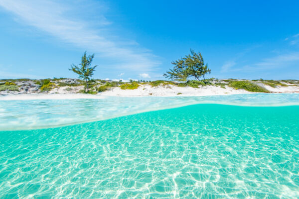 Clear water at a secluded beach in the Turks and Caicos