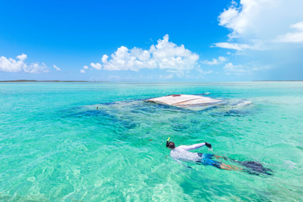 Snorkeling at a sailboat wreck in the Turks and Caicos