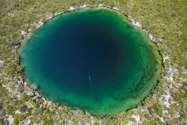 Giant inland blue hole on East Caicos in the Turks and Caicos