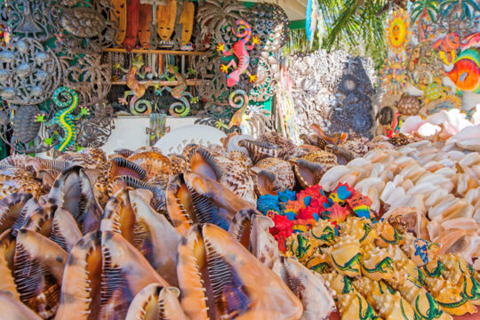 Seashells and crafts for sale at a market in the Turks and Caicos