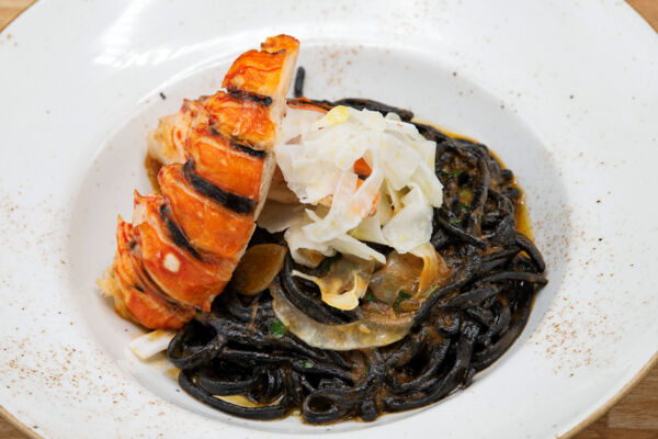 Squid ink spaghetti and lobster