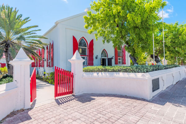 The courtyard at the beachfront St. Mary's Church in Cockburn Town on Grand Turk