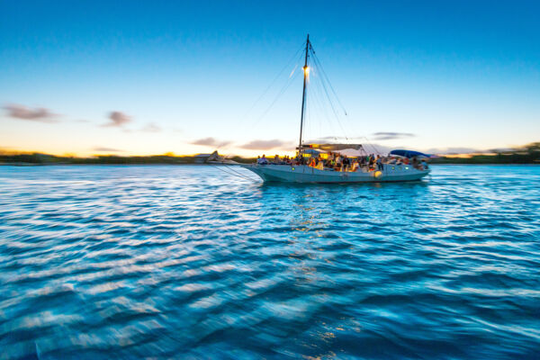 Sailboat at sunset in the Turks and Caicos