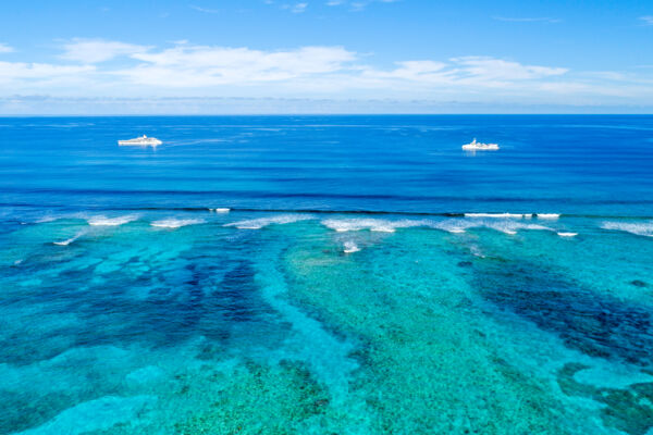 Yacht Lady S and yacht Game Changer anchored in the Turks and Caicos