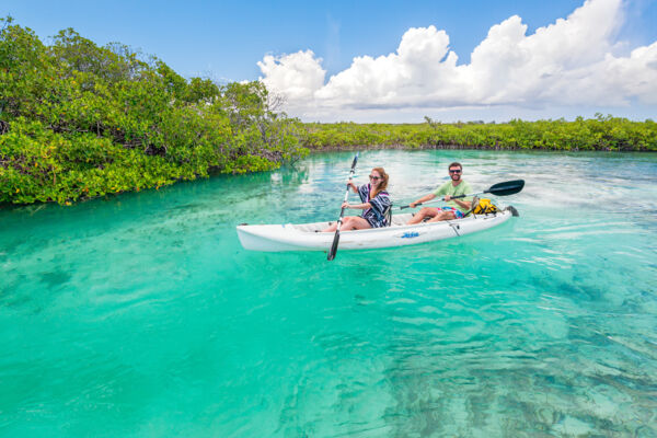 Tandem kayak in the channels at Mangrove Cay