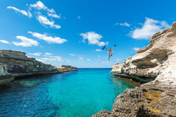 Jumping off the cliffs of the West Caicos Marine National Park