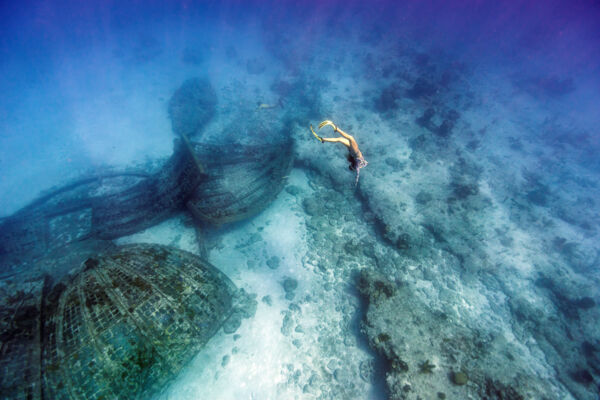 Freediving down to the Thunderdome at Malcolm's Road Beach in the Turks and Caicos