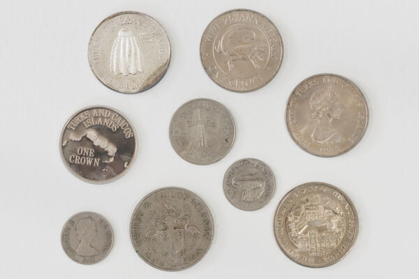 Turks and Caicos Crown, half Crown, and quarter Crown coins