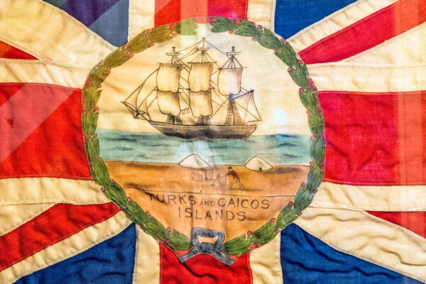 Close-up of a vintage Turks and Caicos flag