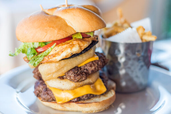 Giant hamburger at Las Brisas Restaurant in the Turks and Caicos