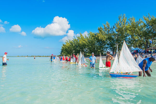 The start of a model sailboat race at Bambarra Beach in the Turks and Caicos