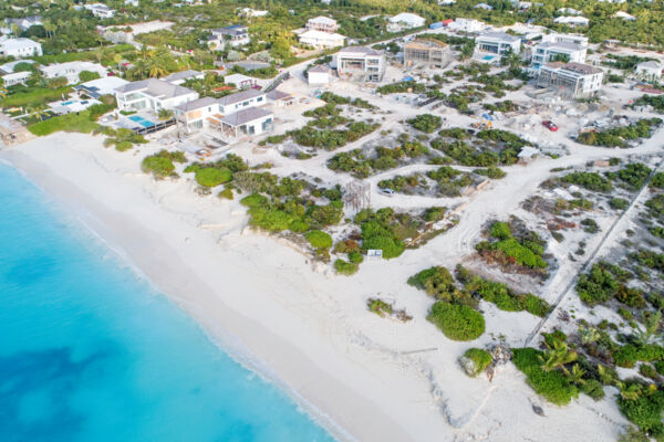 Luxury homes on the beach under construction at Leeward on Providenciales