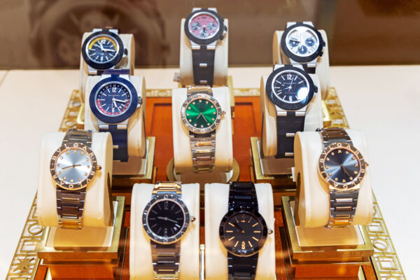 Luxury watches for sale in a shop in the Turks and Caicos