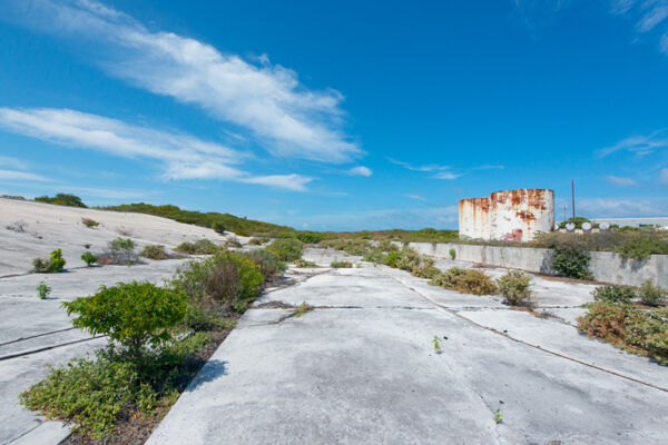 The concrete rainwater catchment field at the South Caicos U.S. Coast Guard LORAN station