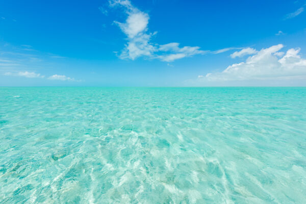 The brilliant turquoise ocean water in the Caicos Banks off of Middle Caicos