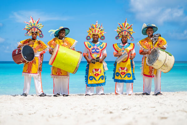 Turks and Caicos junkanoo band on the beach. 