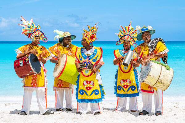 Junkanoo band on the beach.