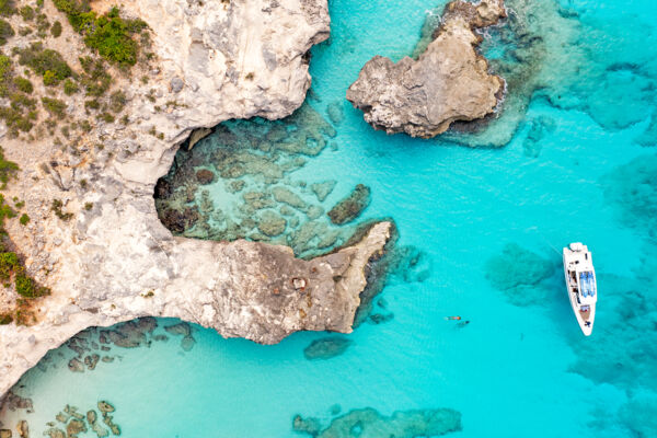Aerial view of the coast at the West Caicos Marine National Park