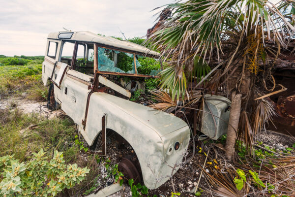 Abandoned Land Rover Series II Station Wagon on West Caicos 