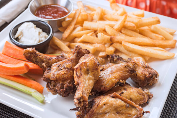 Wings and fries at Fairways Restaurant