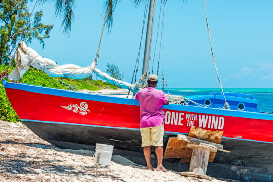 A classic Caicos Sloop under construction in Blue Hills in the Turks and Caicos