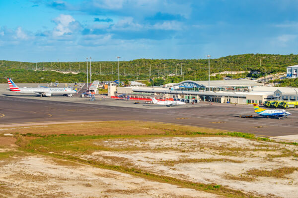 Exterior of the Providenciales International Airport, Turks and Caicos Islands.