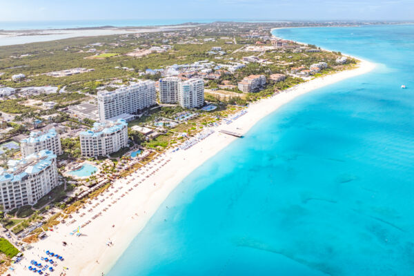 Aerial image of Grace Bay Beach. 