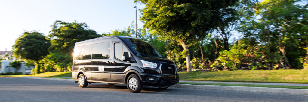 Taxi van driving in Turks and Caicos. 