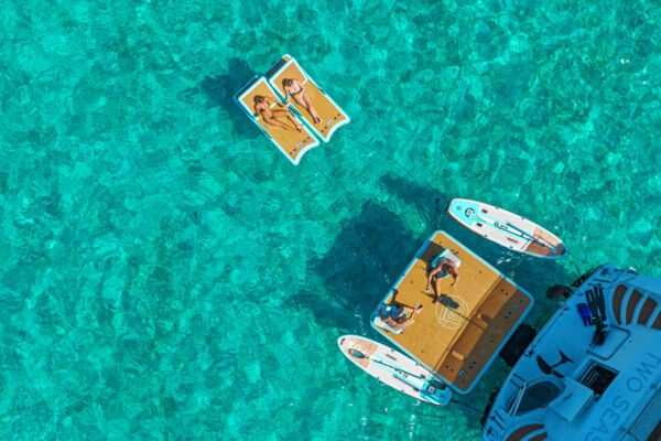 Swim platform attached to a luxury yacht in Turks and Caicos.