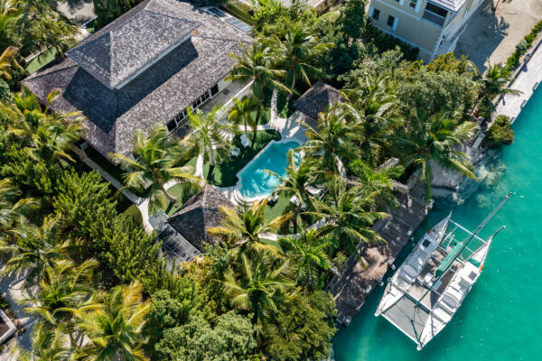 Aerial view of Acajou Villa and Leeward Canal