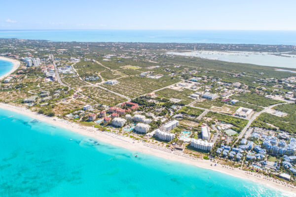 Aerial view of Alexandra Resort and Grace Bay Beach