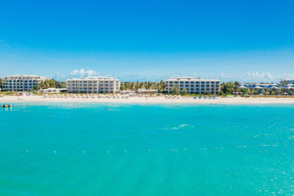 Aerial view of Alexandra Resort and Grace Bay Beach