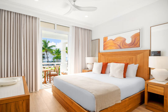 Bright and tropical bedroom at a resort