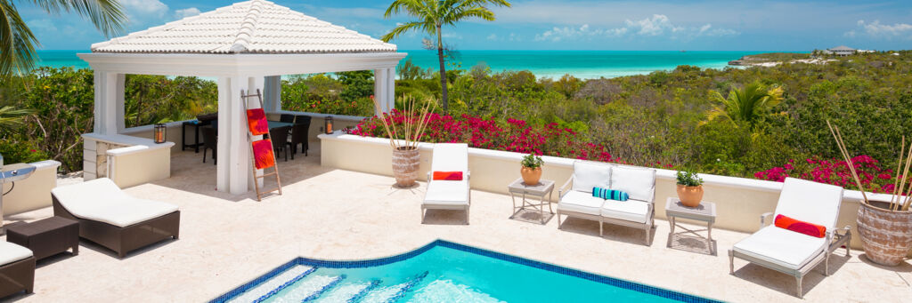 The view over Taylor Bay and the Caicos Banks from Alizee Villa on Providenciales