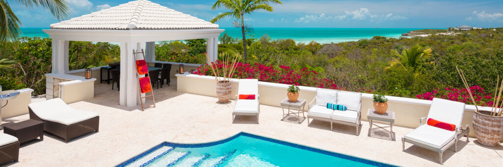 The view over Taylor Bay and the Caicos Banks from Alizee Villa on Providenciales