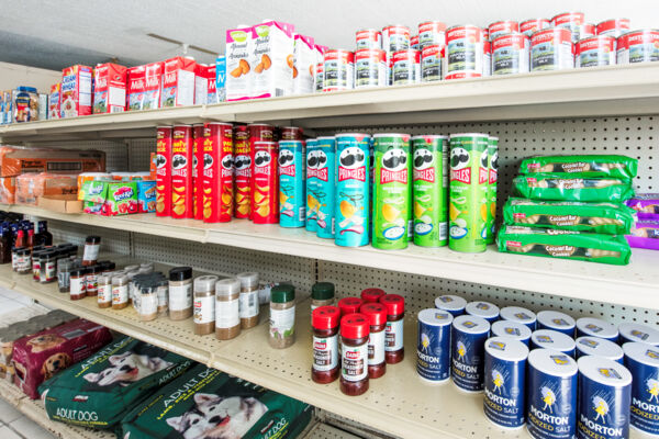 Food for sale in a shop on North Caicos