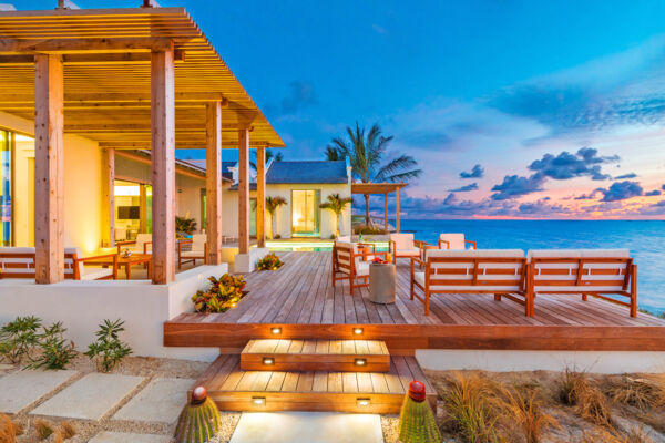 Beautiful pink and blue sunset at a large luxury villa