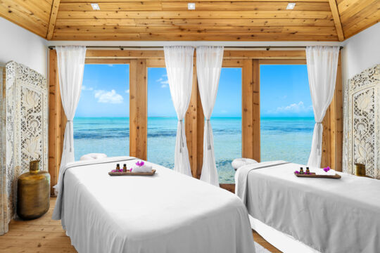 Waterfront spa treatment room on Ambergris Cay