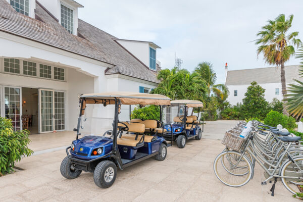 Golf carts and bicycles at Ambergris Cay