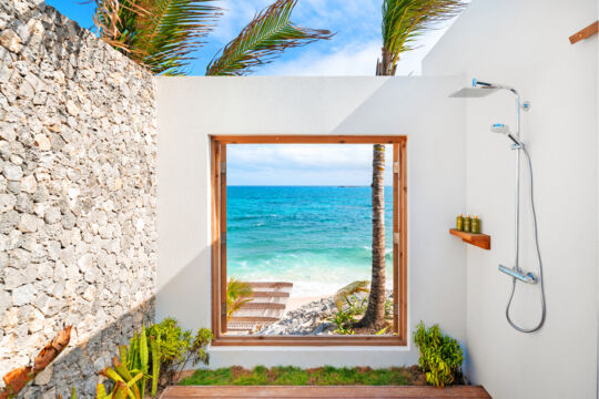 Outdoor shower with an amazing ocean view