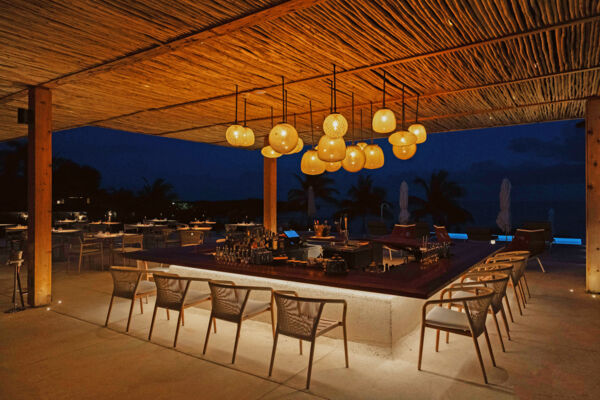 Oceanfront bar at night in Turks and Caicos. 