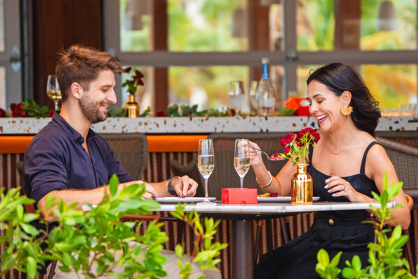 Couple having a romantic lunch at a fine dining restaurant