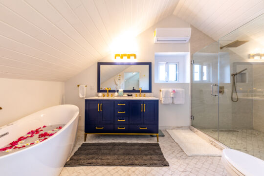 Bathroom with a bathtub and shower