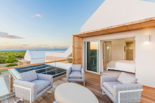 Private furnished deck at a luxury villa in Turks and Caicos.